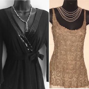 2 Tops 1 Black Wrap w Sequin 1  Gold Lace